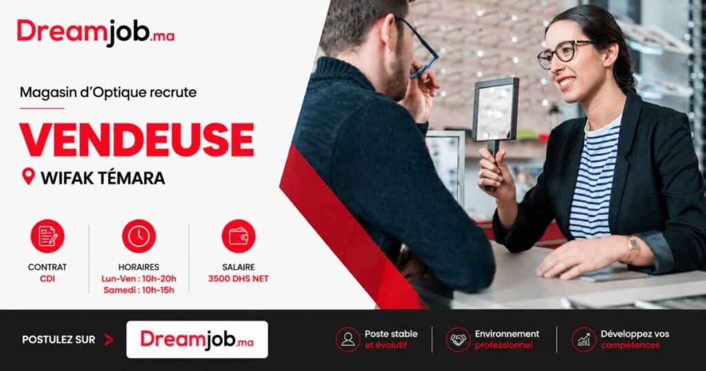 Magasin d’Optique recrute une Vendeuse (Wifak Témara)